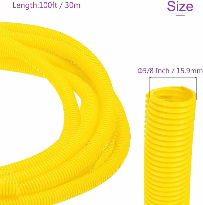 DMiotech 100ft Wire Loom Split Tubing 5/8 Inch(15.9mm) ID, Cord Protectors from Pet Flexible Conduit Cable Management for Office Home Garden, Yellow