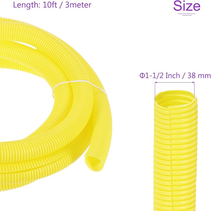 DMiotech 10ft Wire Loom Split Tubing 1 1/2 Inch(38 Mm) ID, Cord Protectors from Pet Flexible Conduit Cable Management for Office, Home, Garden, Yellow
