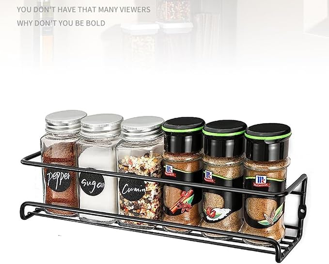 4 Pack Spice Rack Organizer, Wall Mount Spice Rack Organizer,Screw or Adhesive Hanging Spice Rack, Black