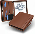 STYLIO Tan Zipper Padfolio Portfolio Binder w/Carrying Handle | Organizer for Documents, iPad, Tablet, Notebook | Business Leather Binder for Men Women (No 3-Ring Binder)