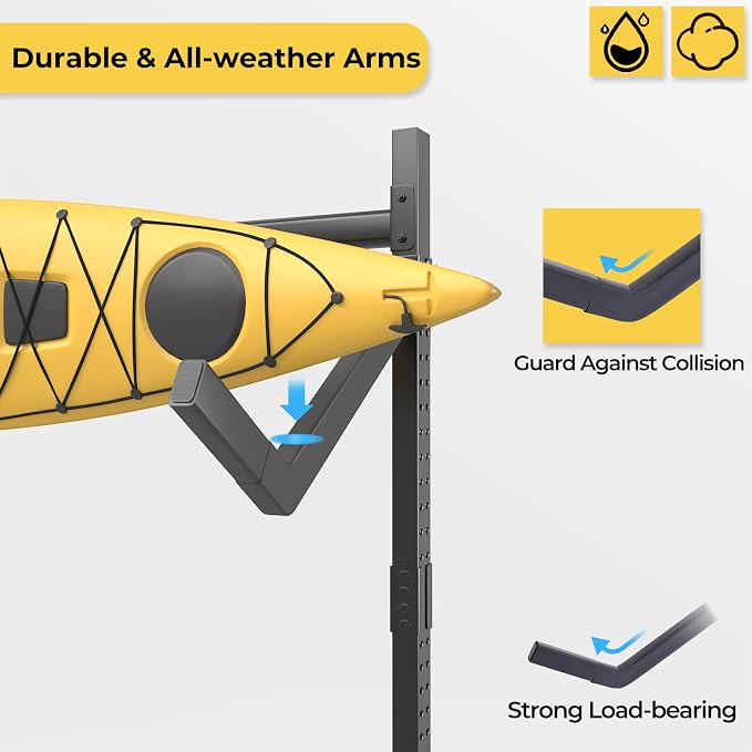 Freestanding Adjustable Kayak Storage Rack, 1 Side 2 Layers Kayak Bracket, Durable Kayak Rack with Lockable Wheels for Indoor, Outdoor, Garage, Shed, Dock