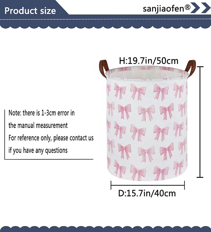 Kids Laundry Hamper,Pink Laundry Basket Collapsible Girls Storage Baskets for Home Decor,Office,Toy Organizer,(Pink Bowknot)