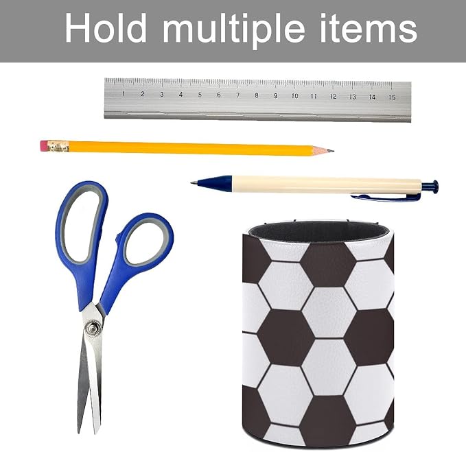 Soccer Ball Pen Holder Pencil Cup for Desk Organizer | Cute Makeup Brush Holder PU Multifunctional Office Suppliesfor Decor Home Classroom School