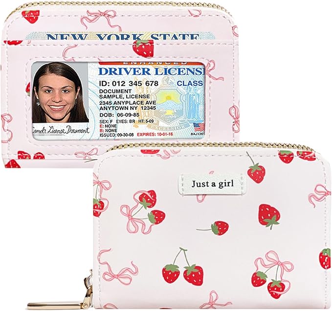 Sunwel Fashion Credit Card Holder for Women Small Accordion Card Cases with ID Window (PINK STRAWBERRY)