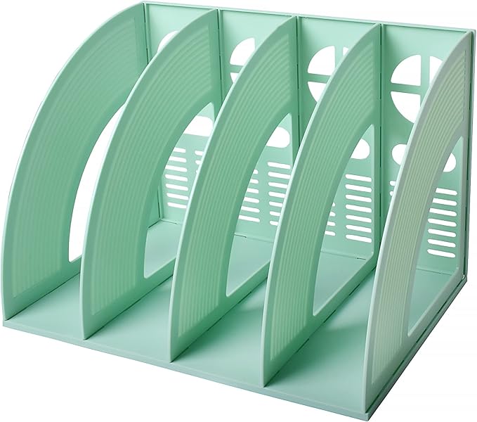 Marte Vanci Magazine File Holder Vertical PP Folder Book Desktop Organizer Plastic Storage Sturdy Vertical 4 Section Folder (Green)