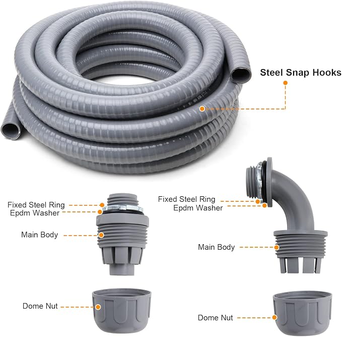 DWALE Liquid-Tight Conduit and Connector Kit,Flexible Non Metallic Liquid Tight Electrical Conduit,1inch100ft Electrical Conduit Kit,with5 Straight and3 Angle Fittings Included,1 in. Dia (100FT)