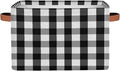 Rectangular Storage Bins Black White Gray Check Plaid Collapsible Fabric Storage Basket Organizer with Handles for Nursery Bedroom Bathroom