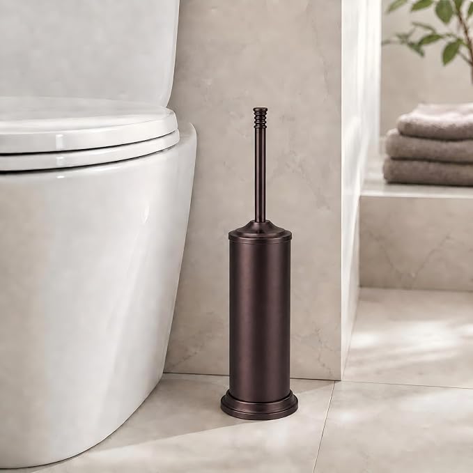 Red Bronze Toilet Brush and Holder Set，Extra Long Handled Toilet Bowl Brush and Holder，Stainless Steel Heavy Duty Toilet Brush for Bathroom,Deep Cleaning Modern Toilet Cleaner Slip Base