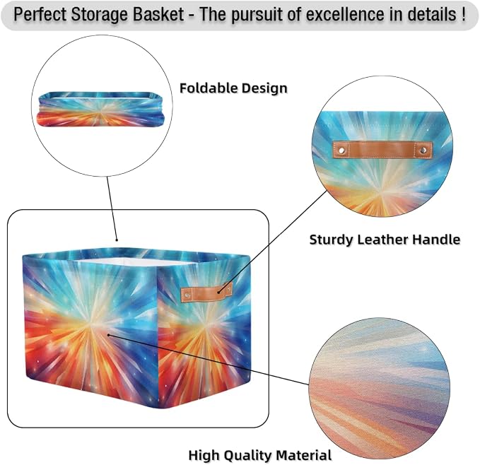 Rectangle Storage Baskets for Shelves, Abstract Colored Light Storage Cube Organizer Bins Collapsible Toy Basket for Nursery Home Room