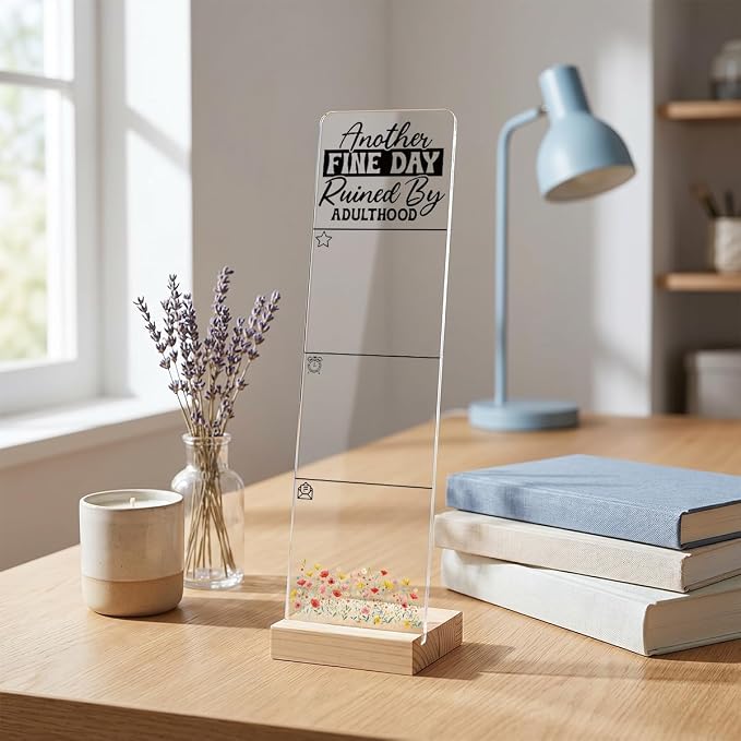 Sticky Note Holder, Monitor Memo Board, Acrylic Post It Note Holder with Wooden Base, Includes 200 Notes, Desk Organizer Funny Adult Quote