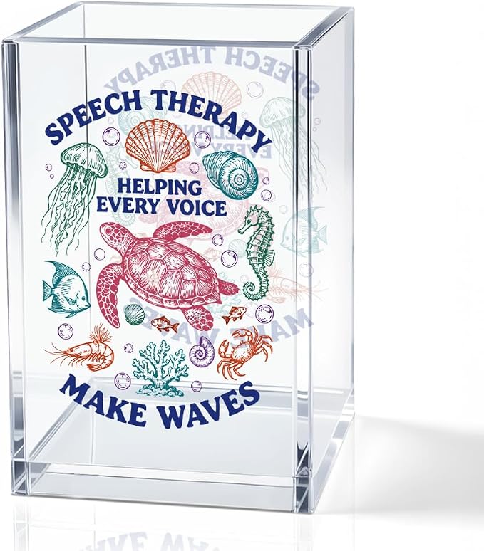 Speech Therapy Helping Every Voice Acrylic Pencil Holder Cup, Autism Awareness Gifts for Special Education Teacher, Funny Ocean Animals SLP Pen Holder for Women Speech Therapist, SLPA Gifts