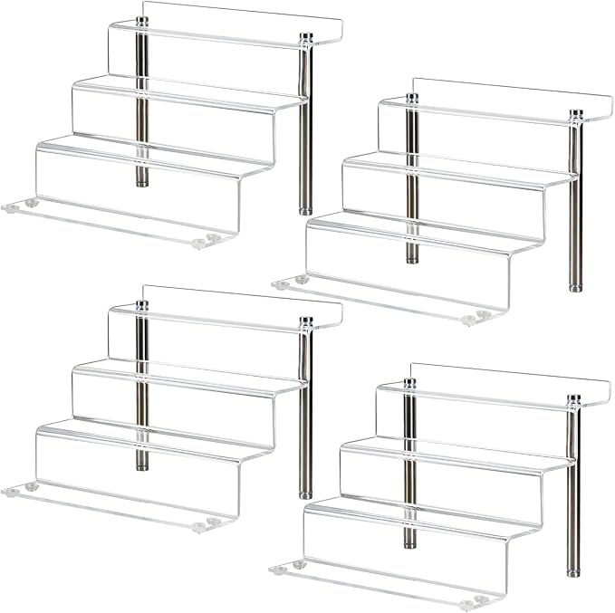 9 x 6 in Acrylic Display Risers Shelf for Pops Figures, 4 Tier Perfume Organizer Stand, Dessert Shelves for Party, Clear Display stand for Decoration and Organizer