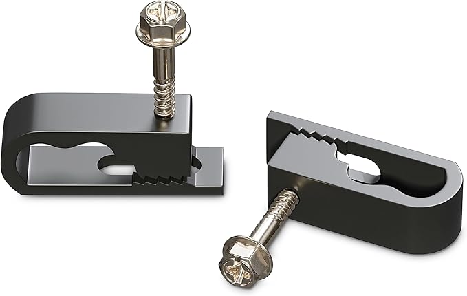 THE CIMPLE CO Dual Cable Clips with Screws - 1/2 Inch Coaxial Cable Clamps Outdoor - Exterior Cord Management for Coax, CAT Ethernet, Electrical Wire - Screw Clamps for Wires on Wall - 50 PCS, Black