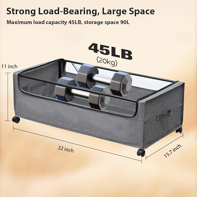 FOUCSSOMEI 4-Packs Under Bed Storage with Wheels, Under The Bed Storage Drawers On Wheels, Rolling Underbed Drawers, Lockable, Heavy Duty