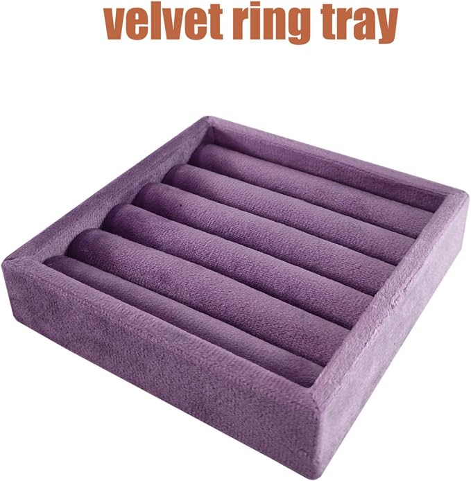 SCIKHETF Velvet 5 Slots Ring Earrings Trays Small Showcase Display Organizer Ring Holder for Women (Taro Purple)