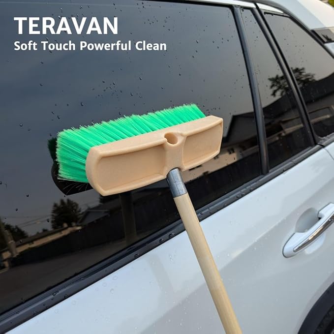 Teravan Green Flow Through Essential Flagged-End Brush Head, 10-Inch | Extra Soft Bristle Brush for Gentle Car Wash, RV, Boat, Window & Floor Cleaning, Compatible with Pole Handle