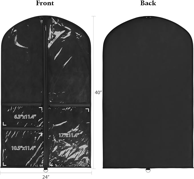 Univivi 40 Inch Kids Dance Costume Garment Bag, Dance Competition Garment Bags for Teens With 3 Medium Clear Zipper Pockets for Storage And Travel (Black) - 8 Pack