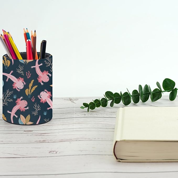 Cute Axolotl Pen Holder Pencil Cup for Desk Organizer | Cute Makeup Brush Holder PU Multifunctional Office Suppliesfor Decor Home Classroom School