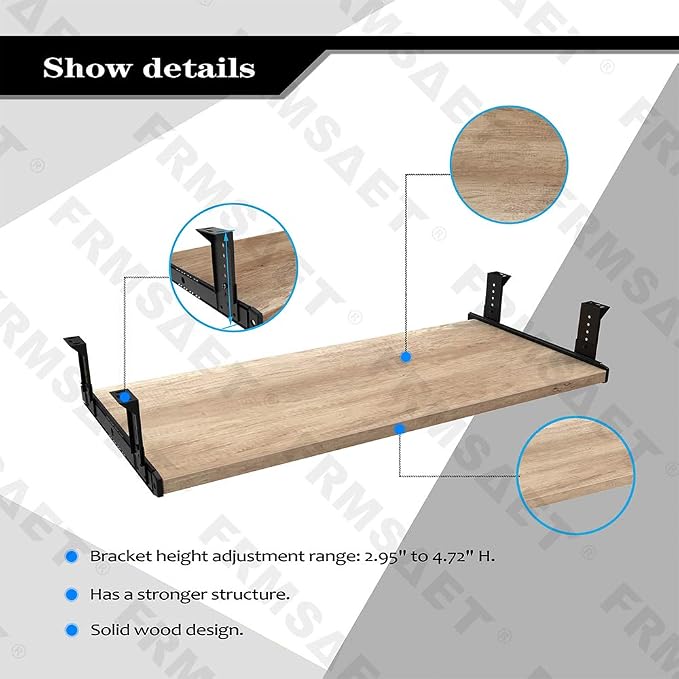 FRMSAET Furniture Accessories Office Product Desk Suits Hardware 20/24/30 inches Keyboard Drawer Tray Wood Holder Under Desk Adjustable Height Platform. (30 inches, Burlywood)
