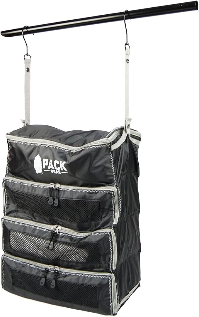 Pack Gear Hanging Carry-On Organizer - Our Fitted Hanging Luggage Organizer Perfectly Fits Any Carry On - Our Packing Cubes For Travel Use Mesh Windows to Make Finding Clothes Easy (Black, M)