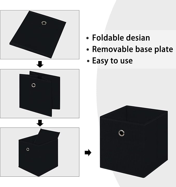 Foldable Storage Cubes Bins ,11 Inch Cloth Storage Cube Fabric Storage Box Cubes Organizer Baskets with Handles for Home Organizer Set of 12 (Black)