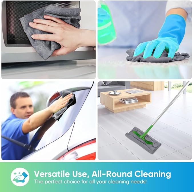 HOMEXCEL Grey Microfiber Cleaning Cloths, 10 Pack Microfiber Towels for Cars, Lint & Scratch-Free Cleaning Rags for House, Kitchen and Car 11.5 x 11.5 inch