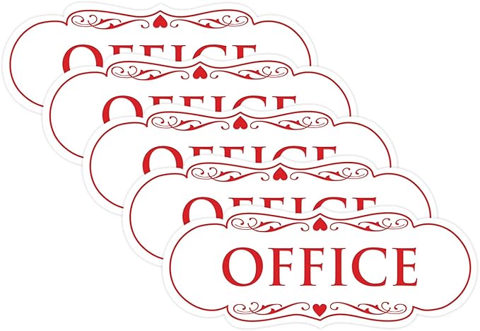 All Quality Designer Office Sign | Easy Installation - White/Red - Medium (5 Pack)