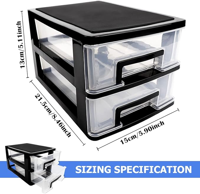 2 Tier Plastic Drawer Organizer Storage Box for Desk, Cosmetics, Jewelry, Office Supplies, Home Organization (8.46" x 5.9" x 5.11")