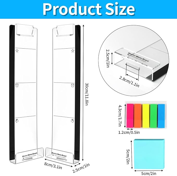 Monitor Memo Board, 2PCS Multifunction Sticky Note Holder for Computer Screen, Acrylic Computer Monitor Memo Board, Office Desk Accessories, Computer Sticky Note Holder with Sticky Notes