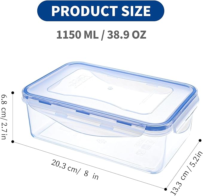 KIGI Reusable Meal Prep Containers with Lids, Airtight Food Storage Containers Set, Leak-proof for Food, Microwave, Freezer & Dishwasher Safe, 38.9Oz / 4.8 Cup, 4 Piece Set