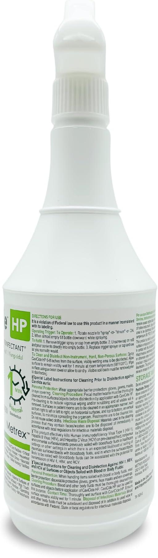 Metrex CaviCide HP Hydrogen Peroxide Disinfectant Spray – Kills Norovirus, MRSA, TB & Flu in 1 Minute – EPA-Registered Hospital-Grade for Medical, Dental & Salon – 24 fl oz, 12- Pack (Case)