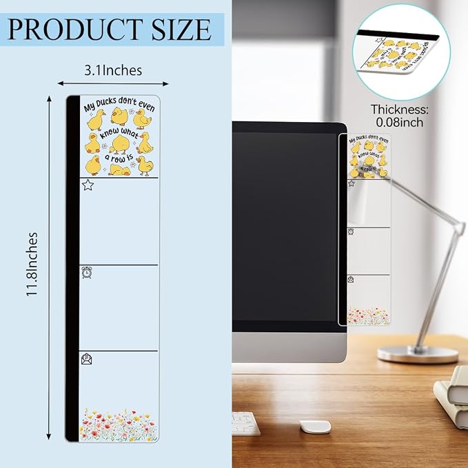 Monitor Memo Board Acrylic Sticky Note Holder Funny Duck Office Desk Decor with 100 Self Stick Note Pads My Ducks Don't Know What A Row is Quote