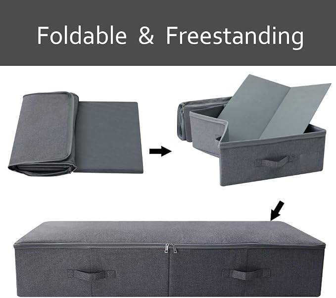 39.4" Bedroom Underbed Storage Boxes with Lid for Wedding Dress,Black Gray | 100cm Ultra Large Storage Containers for Duvets, Blankets, Clothes, Shoes, Toys, Comforters, Folding Rigid Organizer Bins