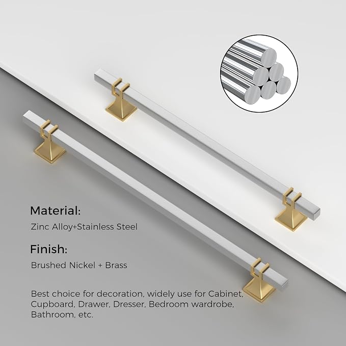 25 Pack 6-1/4 Inch Cabinet Pulls Brushed Nickel and Gold Cabinet Pulls, Silver and Gold Dresser Drawer Pulls Kitchen Cabinet Hardware