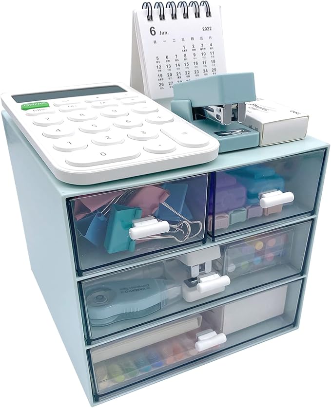 Marknor Makeup Organizer, Desk Organizer with 4 Drawers, Sundries Storage，Vanity Cosmetic Storage Box, Bathroom Counter or Dresser, Blue (QBH-4CT-2)