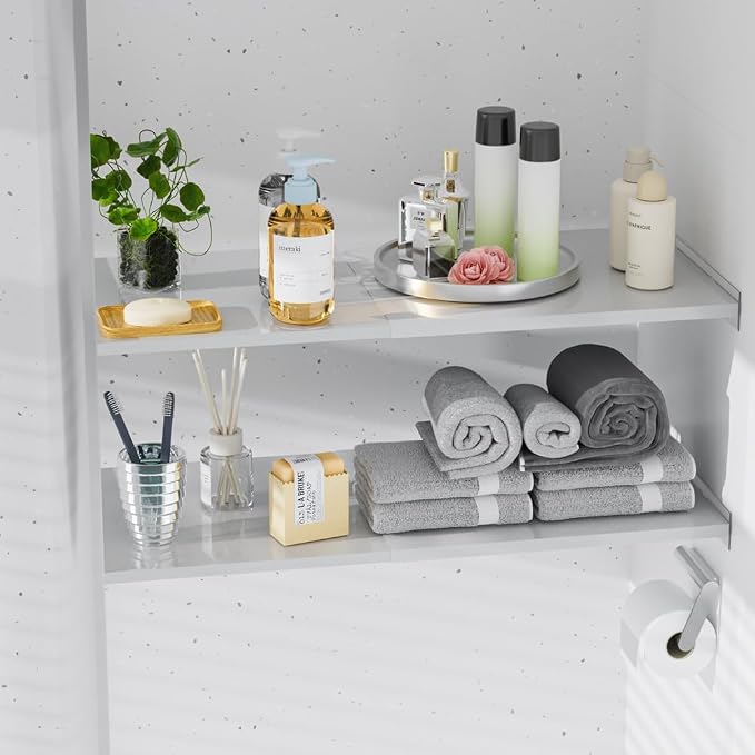 Slideep Adjustable Closet Storage Shelves, Expandable Wardrobe Shelf with Seamless Sticker Heavy Duty Clothes Hanger Rack DIY Divider RV Separator for Cabinet Pantry Cupboard Kitchen, 2Pack