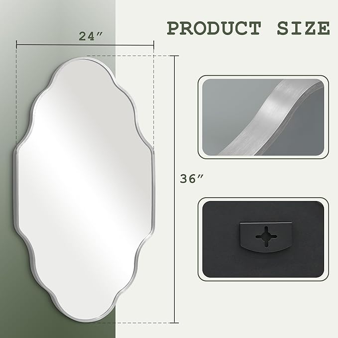 Dorlicecass Wall Mirror for Bathroom - Silver Mirror Wall Decor 24" x 36"Modern Mirror Wall Decor with Aluminum Alloy Frame for Bathroom, Bedroom, Living Room, Dining Room, Cloakroom, Entryway