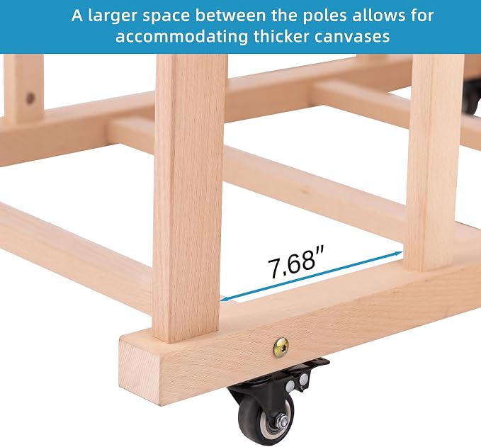 Extra Large Art Canvas Storage Rack, Art Drying Rack with Handle and Wheels | Wooden Canvas Boards Rack for Drawing Boards, Panels, Artwork in Art Studio/Gallery