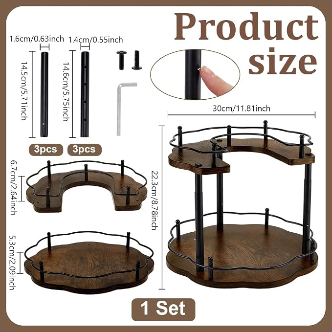 PH PandaHall 2-Tier Susan Organizer Spice Rack Adjustable Rotating Lazy Susan Organizer Flower Shape Wooden Turntable Organization for Kitchen Cabinet Pantry Seasoning Storage, 11.8x11.8x8.7 inch