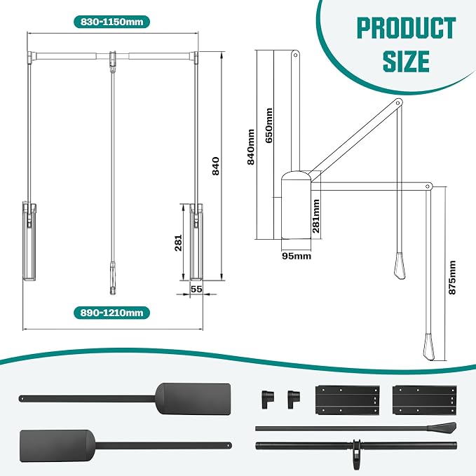 Pull Down Closet Rod, Adjustable 35''-47.6'' Wardrobe Lift Rail Organizer | Side Mounted Two-way Buffering Closet Poles for Hanging Clothes, Heavy Duty Pull Down Clothes Rack, 33 lbs Load Capacity