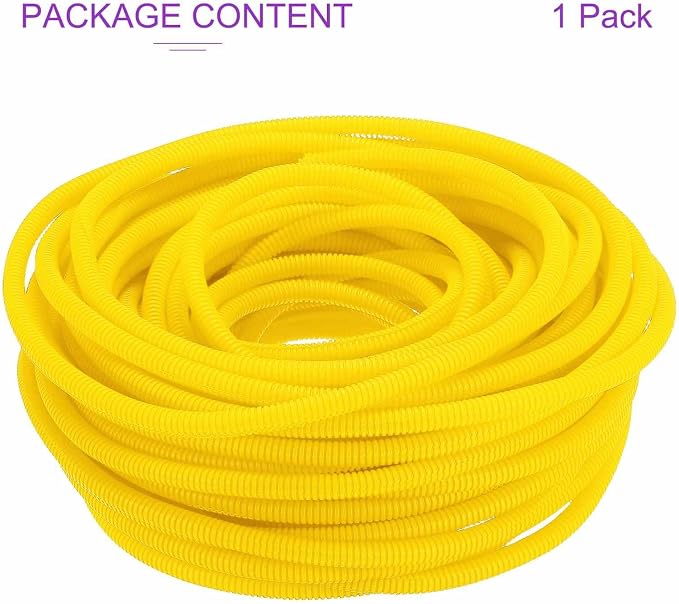 DMiotech 100ft Wire Loom Split Tubing 3/8 Inch(9.5mm) ID, Cord Protectors from Pet Flexible Conduit Cable Management for Office Home Garden, Yellow