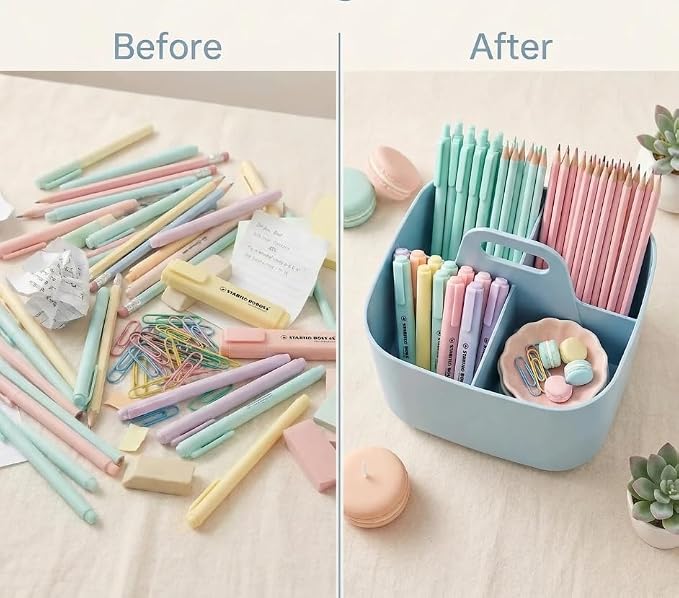 Stackable Portable Handheld Organiser, Multi-Purpose Desktop Divider Organiser Basket for Crafts or School Supplies Desk, Office, Stationery Pencil Holder, Dorm Room(Blue)