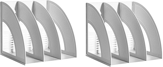 Marte Vanci 2 Pcs Magazine File Holder Book Desktop Organizer Plastic Storage Sturdy Vertical 3 Section Folder (Light Gray)