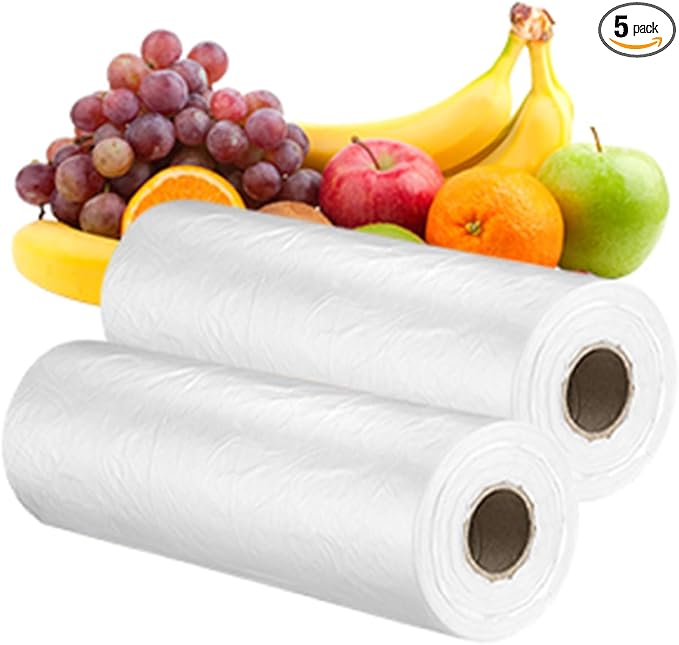 5 Rolls Plastic Produce Bags for Groceries,30x40cm(12x16in) Durable Clear Food Storage Bags for Bread,Fruits,Vegetables,Kitchen Disposable Plastic Storage Bag