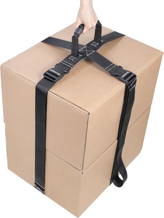 Box Carrying Strap with Handle Adjustable Straps for Battery Box Handheld Belt Carry Straps for Safely Moving and Lifting Heavy Boxes (Black, 96 Inch)