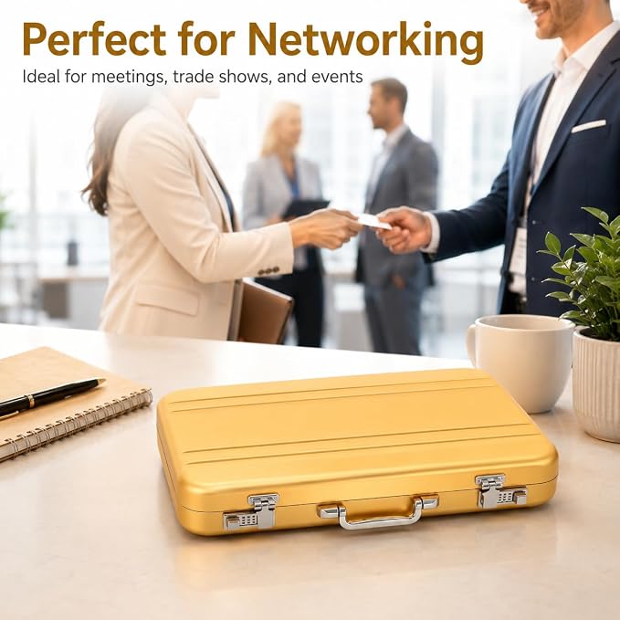 Ciieeo Business Card Holder, Mini Briefcase Metal Business Card Holder Aluminum Credit Card Case Mini Briefcase Organizer Portable Case for Men Women Professional Image Waterproof