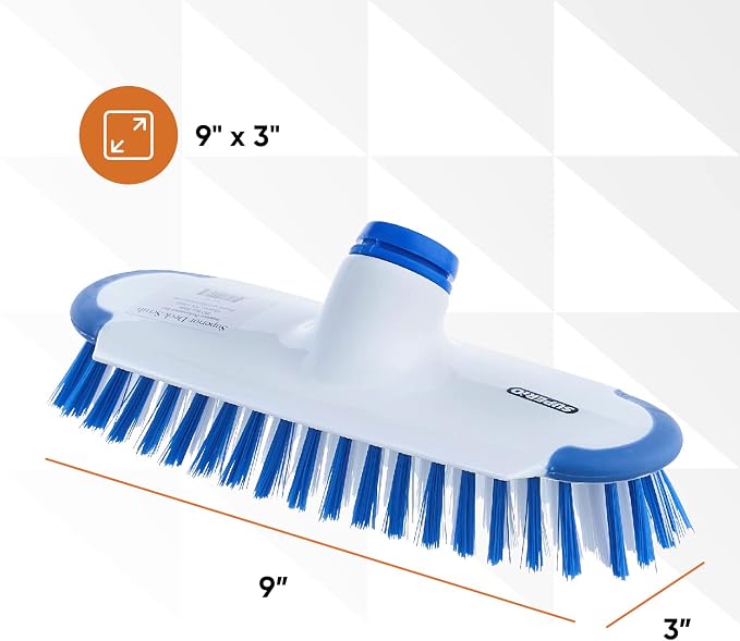 Superio Deck Scrub Brush Head Heavy Duty Stiff Bristles Replacement, Brush Refill with Scraper - Cleans Hot Tub, Swimming Pool, Granite Tiles, Bathroom, Patio, Kitchen, Wall, and Deck, (2)