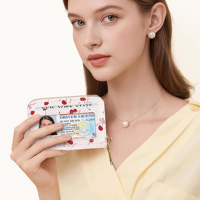 Sunwel Fashion Credit Card Holder for Women Small Accordion Card Cases with ID Window (RED CHERRY)