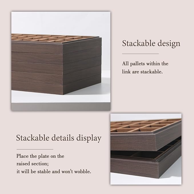 Wood Jewelry Organizer Tray, Bracelet Display (Brown, 2Pc, 12 Grids) | Stackable Jewelry Display, Bracelet Holder, Tangle-Free Bracelet Organizer, Watch Ring Storage