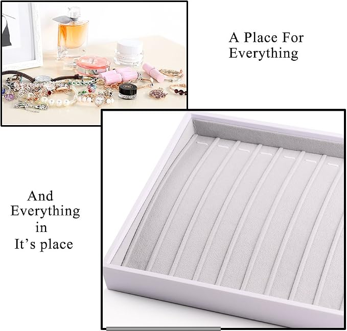 Oirlv Leather 13-Slot Necklace Display Tray White | Stackable Design, Saves Space, Suitable for Women Who Have A Fixed Dressing Table Or Drawer Space.